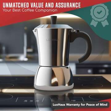 LuxHaus Moka Pot - 3 Cup Stovetop Espresso Maker - 100% Stainless Steel Italian and Cuban Mocha Coffee Maker