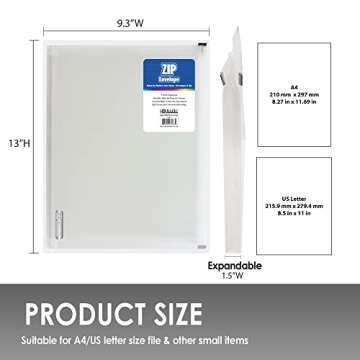 BAZIC Plastic Envelope Poly Envelopes, Letter Size Clear Folder Zip Closure, A4 Size File Folders, D...