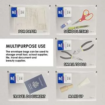 BAZIC Plastic Envelope Poly Envelopes, Letter Size Clear Folder Zip Closure, A4 Size File Folders, Documents Organizer, School Office Supplies, 4-Pack