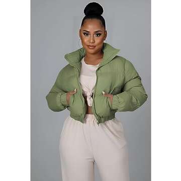 Stylish Angsuttc Women's Cropped Puffer Jacket for Winter