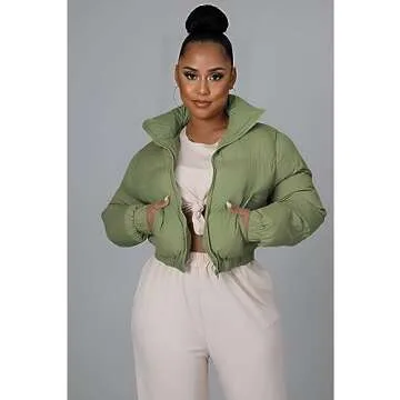 Stylish Angsuttc Women's Cropped Puffer Jacket for Winter