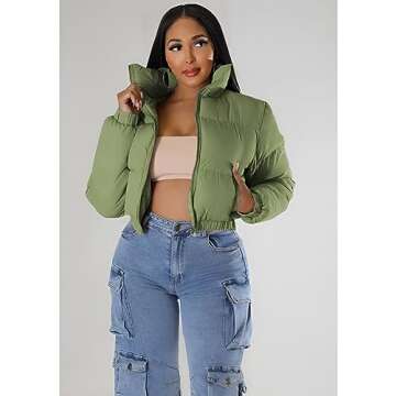 Stylish Angsuttc Women's Cropped Puffer Jacket for Winter