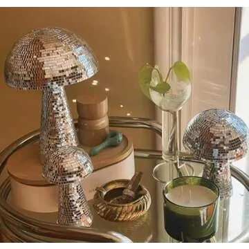 U-D Creative Mushroom Disco Ball Mirror Glitter Retro Silver for Party Stage Props Bedroom Dining Table Decor Shape Home Art Decorations Gift (S-4in), (p15)