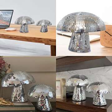 U-D Creative Mushroom Disco Ball Mirror Glitter Retro Silver for Party Stage Props Bedroom Dining Table Decor Shape Home Art Decorations Gift (S-4in), (p15)