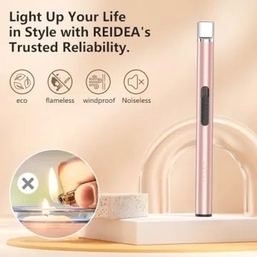 REIDEA Candle Lighter Long USB Rechargeable Lighter Arc Windproof Flameless Lighter with Safety Switch Buttom Electronic Lighter for Home Kitchen BBQ Camping Stove
