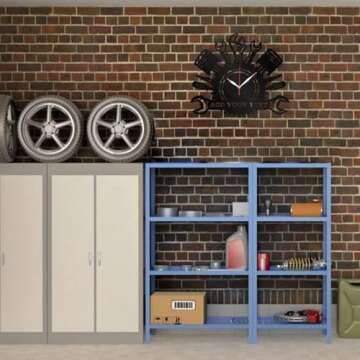 AIFLM Personalized Metal Auto Repair Mechanic Tools Wall Clock with LED Light, Custom Name Car Repai...