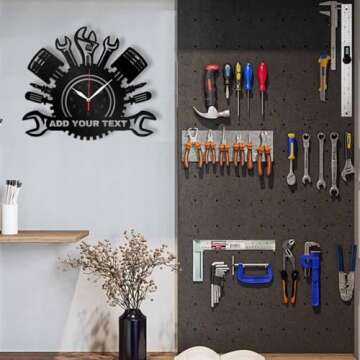 AIFLM Personalized Metal Auto Repair Mechanic Tools Wall Clock with LED Light, Custom Name Car Repair Tools Metal Wall Clock Neon Sign, Man Cave Garage Wall Sign Decor Gift for Father's Day Husband