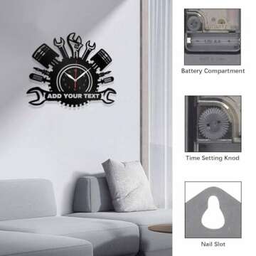 AIFLM Personalized Metal Auto Repair Mechanic Tools Wall Clock with LED Light, Custom Name Car Repair Tools Metal Wall Clock Neon Sign, Man Cave Garage Wall Sign Decor Gift for Father's Day Husband