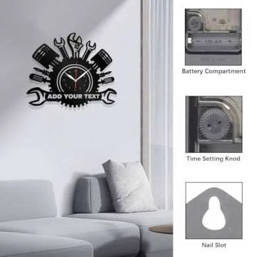 AIFLM Personalized Metal Auto Repair Mechanic Tools Wall Clock with LED Light, Custom Name Car Repair Tools Metal Wall Clock Neon Sign, Man Cave Garage Wall Sign Decor Gift for Father's Day Husband