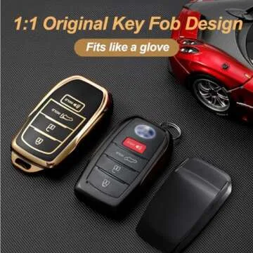 Compatible with Toyota Key Fob Cover with Keychain, for Crown Corolla Cross Grand Highlander Tundra Prius Venza Sequoia Land Cruiser Premium TPU Key Fob Case Remote Smart Car Key Holder（B-Ivory）