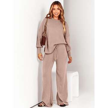 ANRABESS Women 2 Piece Oversized Sweater Set - Trendy Lounge Set
