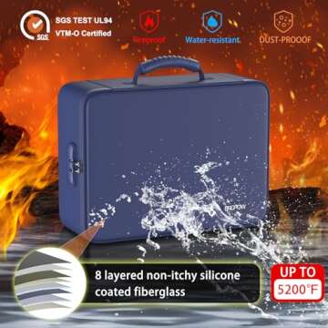 ENGPOW 5200℉ Fireproof File Organizer Bag with 13 Pocket Accordion File Folder,Document Organizer Box with Lock&Labels,Multi-Layer Portable Home Travel Safe Storage Box for Important Documents,Blue