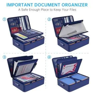 ENGPOW 5200℉ Fireproof File Organizer Bag with 13 Pocket Accordion File Folder,Document Organizer Box with Lock&Labels,Multi-Layer Portable Home Travel Safe Storage Box for Important Documents,Blue