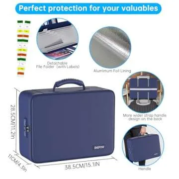 ENGPOW 5200℉ Fireproof File Organizer Bag with 13 Pocket Accordion File Folder,Document Organizer Box with Lock&Labels,Multi-Layer Portable Home Travel Safe Storage Box for Important Documents,Blue