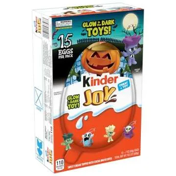Kinder Joy Eggs, 15 Count, Treat Plus Toy, Halloween Party Fun, Kids Party Favors, Sweet Cream Layers with Cocoa Cream Filled Crispy Wafer Bites, Individually Wrapped, 0.7 oz Each