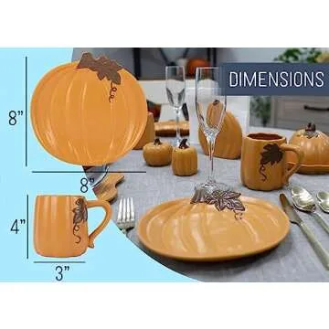 Nat & Jules Pumpkin Shaped 12 ounce Ceramic Coffee Mug and Small Saucer: Perfect for Halloween, Than...