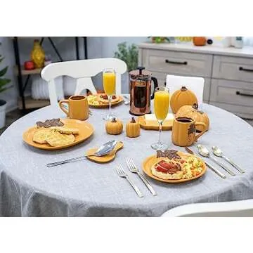 Nat & Jules Pumpkin Shaped 12 ounce Ceramic Coffee Mug and Small Saucer: Perfect for Halloween, Thanksgiving and Fall Collections - 2 Piece Set, Orange