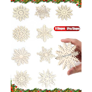 Wohohoho 45Pcs Wooden Snowflake Ornaments for Christmas