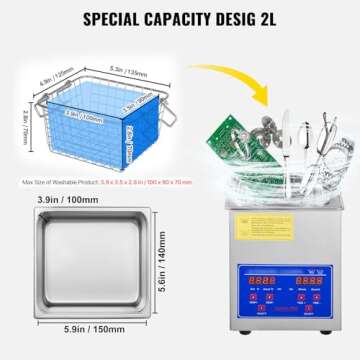 VEVOR 2L Digital Ultrasonic Parts Cleaner with Timer 40kHz Professional 304 Stainless Steel Ultrasonic Cleaning Machine 110V for Jewelry Watch Glasses Diamond Eyeglass Small Parts Cleaning