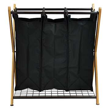 Oceanstar XBS1484 Bamboo 3-Bag Laundry Sorter Black, 29.75 in. H x 19.10 in. W x 27 in.