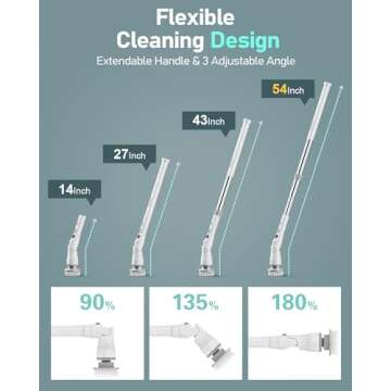 Saraily Electric Spin Scrubber, 80W Cordless Bathroom Shower Ergonomics Scrubber with 8 Cleaning Heads, 5000mah Dual Speed Power Scrubber with 54" Aluminum Alloy Handle for Bathtub, Grout, Tile, Floor