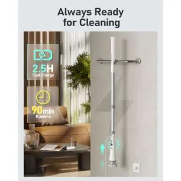 Saraily Electric Spin Scrubber, 80W Cordless Bathroom Shower Ergonomics Scrubber with 8 Cleaning Heads, 5000mah Dual Speed Power Scrubber with 54" Aluminum Alloy Handle for Bathtub, Grout, Tile, Floor