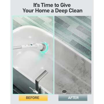 Saraily Electric Spin Scrubber, 80W Cordless Bathroom Shower Ergonomics Scrubber with 8 Cleaning Heads, 5000mah Dual Speed Power Scrubber with 54" Aluminum Alloy Handle for Bathtub, Grout, Tile, Floor