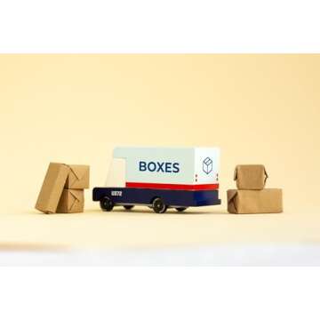 CANDYCAR® Wooden Diecast Collection - Boxes Mail Van, Premium Handcrafted Beech Wood Toy Car