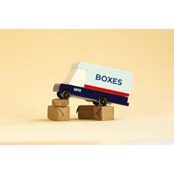 CANDYCAR® Wooden Diecast Collection - Boxes Mail Van, Premium Handcrafted Beech Wood Toy Car