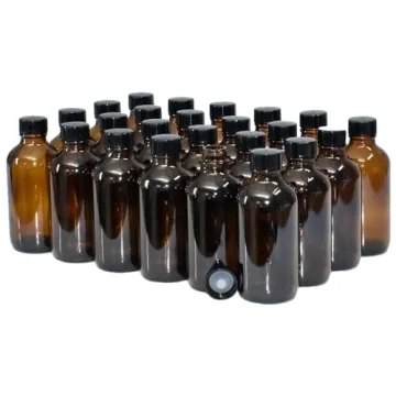 GlassBottleOutlet 4 oz Amber Boston Round Bottles - Pack of 24