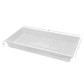 SUNPACK 10" x 20" Plastic Seed Starting Tray, White, 2.5" - No Drainage Holes, Perfect for Greenhouses or Indoor Gardening - Ideal for Seedlings and Cuttings