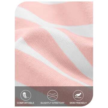 MEROKEETY Women's Puff Long Sleeve Striped Tops Crew Neck 2024 Fall Casual Knit Basic Tee Shirts, Pink, Medium