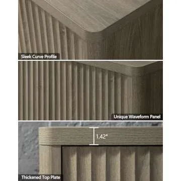 SICOTAS Buffet Cabinet with Storage Sideboard Accent Modern Credenza with Doors & Shelves Fluted 34.6" Tall Media Console Mid Century Coffee Bar Table for Living Room Kitchen Dining Room Hallway