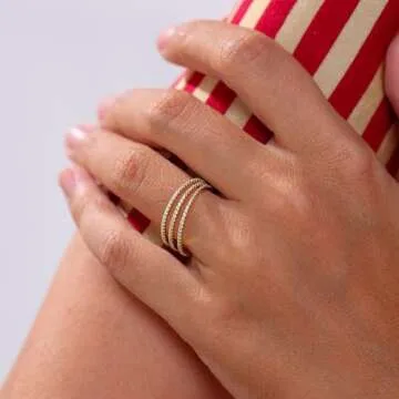 espere Rhodium Plated Sterling Silver Dainty Three Band Ring | Women's CZ Triple Eternity Ring | Thi...