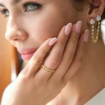 espere Rhodium Plated Sterling Silver Dainty Three Band Ring | Women's CZ Triple Eternity Ring | Thin Wedding Band for Stacking (Yellow Gold, 4)