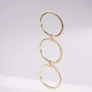 espere Rhodium Plated Sterling Silver Dainty Three Band Ring | Women's CZ Triple Eternity Ring | Thin Wedding Band for Stacking (Yellow Gold, 4)