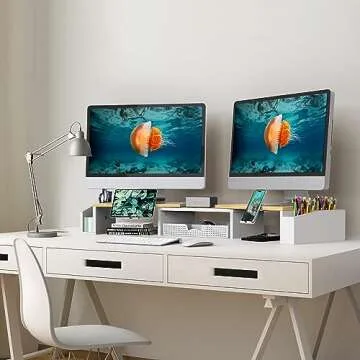 Dual Monitor Stand with Adjustable Drawer - Simple Houseware