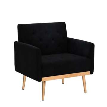 SLEERWAY Modern Velvet Single Sofa Chair, Upholstered Accent Living Room Chair, Comfy Armchair with Rose Golden Metal Legs, Tufted Chair for Reading or Lounging (Black)