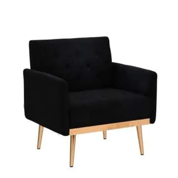 SLEERWAY Modern Velvet Single Sofa Chair, Upholstered Accent Living Room Chair, Comfy Armchair with Rose Golden Metal Legs, Tufted Chair for Reading or Lounging (Black)
