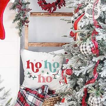 PANDICORN Christmas Pillow Covers 18x18 Inch Set of 4 Pink Santa Claus Christmas Tree Decorations Striped Merry Bright Xmas Winter Holiday Decorative Throw Pillows Cases for Couch Living Room Decor