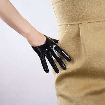 DooWay Extra Short Black Leather Gloves Women Half Palm 5" Unlined Faux Patent PU Dressy Costume Glo...