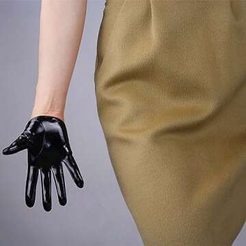 DooWay Extra Short Black Leather Gloves Women Half Palm 5" Unlined Faux Patent PU Dressy Costume Gloves