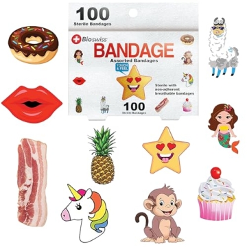 Fun BioSwiss Bandages for Kids - 100 Count Assorted Designs