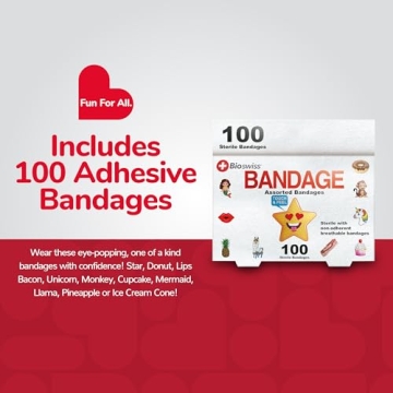 Fun BioSwiss Bandages for Kids - 100 Count Assorted Designs