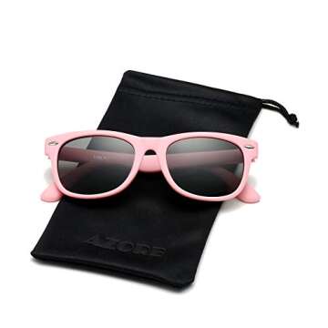 AZorb Kids Polarized Sunglasses TPEE Rubber Flexible Frame for Boys Girls Age 3-8, 100% UV Protection (ALL Pink/Grey)