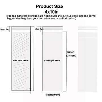 Somioco 200 pcs 4x10 in Long Resealable Cello Cellophane Bags Self Adhesive Cellophane Clear Treat Bags Opp Sealing Plastic Poly Bags 1.4 Mil for Bakery Cookies Candies Jewelry Crafts Candles Party Gift