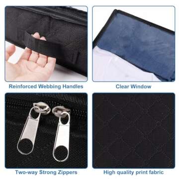 Fixwal 4 Pack Black Underbed Storage Bags with Clear Window and 2 Reinforced Handles Under Bed Storage Containers for Clothing, Bedding, Comforter