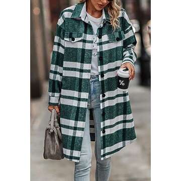 PRETTYGARDEN Women's Plaid Shacket 2025 Long Sleeve Button Up Flannel Shirt Winter Tartan Jacket Woo...