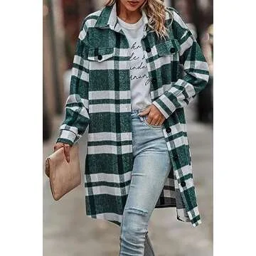 PRETTYGARDEN Women's Cozy Plaid Shacket for Winter Wear