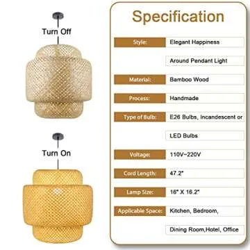 Hand Woven Bamboo Pendant Light Fixture - Eco-Friendly Decor